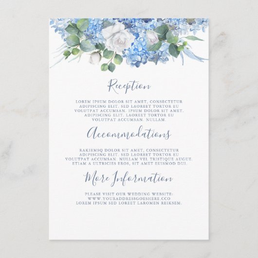 Dusty Blue Hydrangea Hochzeitsinformationen Begleitkarte (Vorderseite)