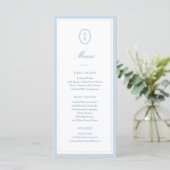 Dusty Blue Hydrangea Monogram Wedding Flat Menu Menükarte (Stehend Vorderseite)