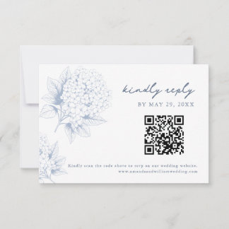 Dusty Blue Hydrangea QR Code RSVP Card Karte