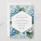 Dusty Blue Hydrangea Romance Wedding Einladung (Vorderseite)