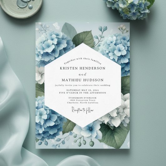 Dusty Blue Hydrangea Romance Wedding Einladung