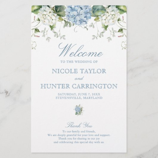Dusty Blue Hydrangea Wedding Ceremony Program (Vorderseite)
