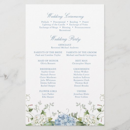 Dusty Blue Hydrangea Wedding Ceremony Program (Rückseite)