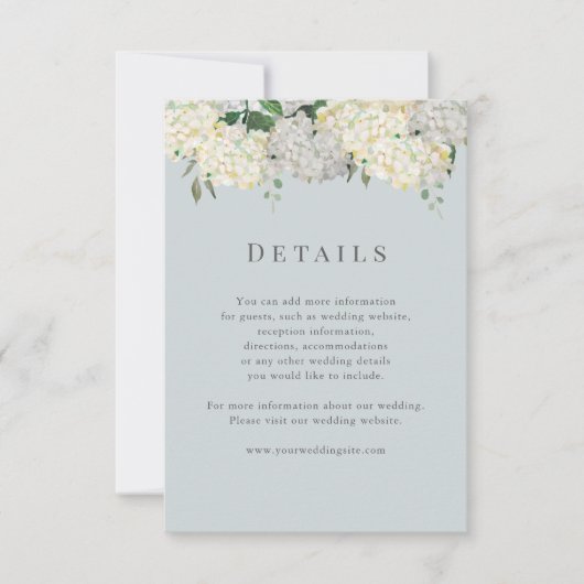 Dusty Blue Hydrangea Wedding Details RSVP Karte (Vorderseite)