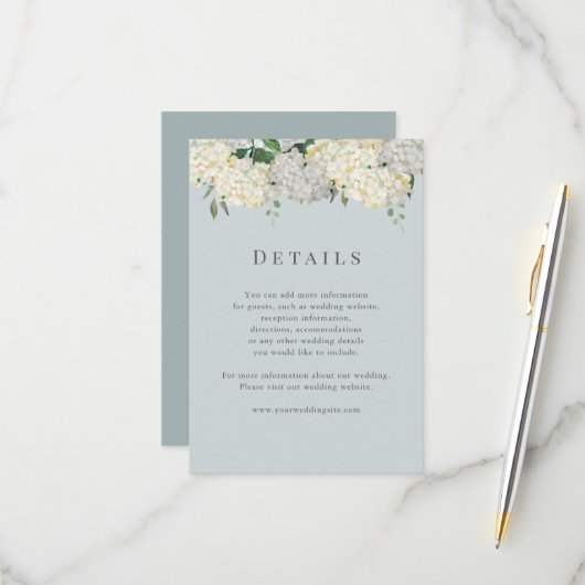 Dusty Blue Hydrangea Wedding Details RSVP Karte (Vorderseite/Rückseite Beispiel)