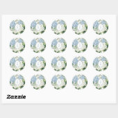 Dusty Blue Hydrangea Wedding Monogram Runder Aufkleber (Blatt)