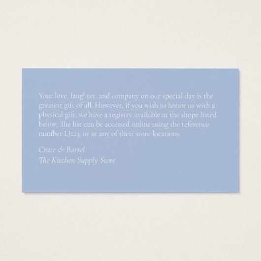Dusty Blue Hydrangea Wedding Registry Enclosure (Rückseite)