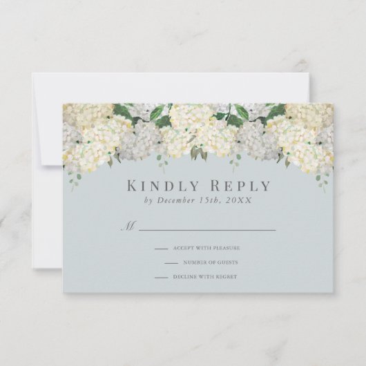 Dusty Blue Hydrangea Wedding RSVP Karte (Vorderseite)