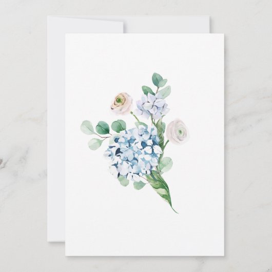 Dusty Blue Hydrangea White Rose Wedding Einladung (Rückseite)