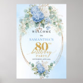 Dusty Blue Hydrangeas Boho Gold 80th birthday  Poster (Vorne)