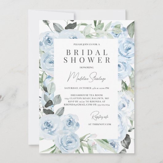 Dusty Blue Hydrangeas Brautparty Einladung (Vorderseite)