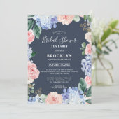 Dusty blue hydrangeas Brautparty Teezeremonie Part Einladung (Stehend Vorderseite)