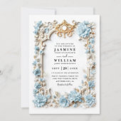 Dusty Blue Hydrangeas Embossed QR Code Wedding Einladung (Vorderseite)
