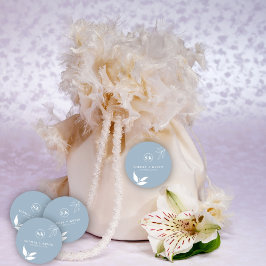 Dusty Blue I Initials I Minimalistisch I Branch Bl Runder Aufkleber