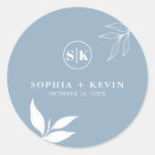 Dusty Blue I Initials I Minimalistisch I Branch Bl Runder Aufkleber (Vorderseite)
