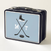Dusty Blue Ice Hockey Classic gestörtes Monogramm Metall Brotdose (Rückseite)