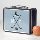 Dusty Blue Ice Hockey Classic gestörtes Monogramm Metall Brotdose (Beispiel)