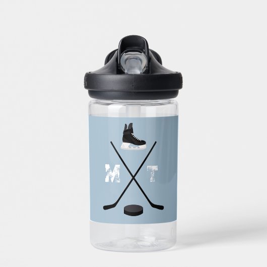 Dusty Blue Ice Hockey Classic gestörtes Monogramm Trinkflasche (Vorne)