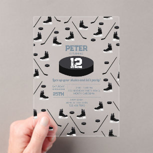 Dusty Blue Ice Hockey Stick, Skate Puck Birthday Acryleinladungen