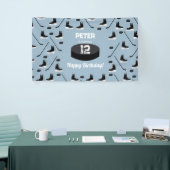 Dusty Blue Ice Hockey Stick, Skate Puck Birthday Banner (Messeveranstaltung)