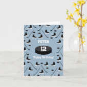 Dusty Blue Ice Hockey Stick, Skate Puck Birthday Karte (Gelbe Blume)