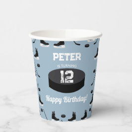 Dusty Blue Ice Hockey Stick, Skate Puck Birthday Pappbecher
