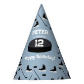 Dusty Blue Ice Hockey Stick, Skate Puck Birthday Partyhütchen (Vorderseite)
