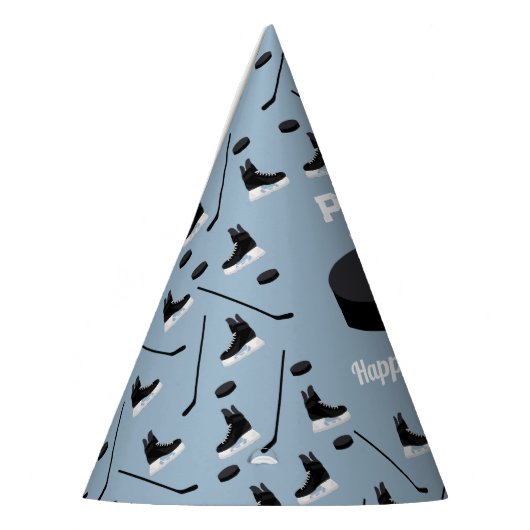 Dusty Blue Ice Hockey Stick, Skate Puck Birthday Partyhütchen (Links)