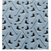 Dusty Blue Ice Hockey Stick, Skate & Puck Pattern Duschvorhang (Vorderseite)