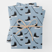 Dusty Blue Ice Hockey Stick, Skate & Puck Pattern Geschenkpapier Set (Beispiel)