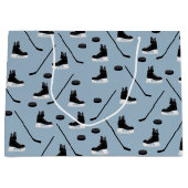 Dusty Blue Ice Hockey Stick, Skate & Puck Pattern Große Geschenktüte (Vorderseite)