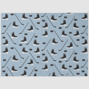 Dusty Blue Ice Hockey Stick, Skate & Puck Pattern Seidenpapier