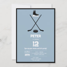 Dusty Blue Ice Hockey Stick, Skates Puck Birthday