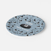 Dusty Blue Ice Hockey Stick, Skates Puck Birthday Pappteller (Schrägansicht)