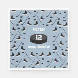 Dusty Blue Ice Hockey Stick, Skates Puck Birthday Serviette