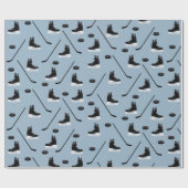 Dusty Blue Ice Hockey Stick, Skates & Puck Pattern Geschenkpapier (Flach)