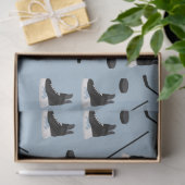 Dusty Blue Ice Hockey Stick, Skates & Puck Pattern Seidenpapier (Geschenk)