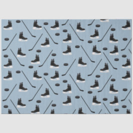Dusty Blue Ice Hockey Stick, Skates & Puck Pattern Seidenpapier