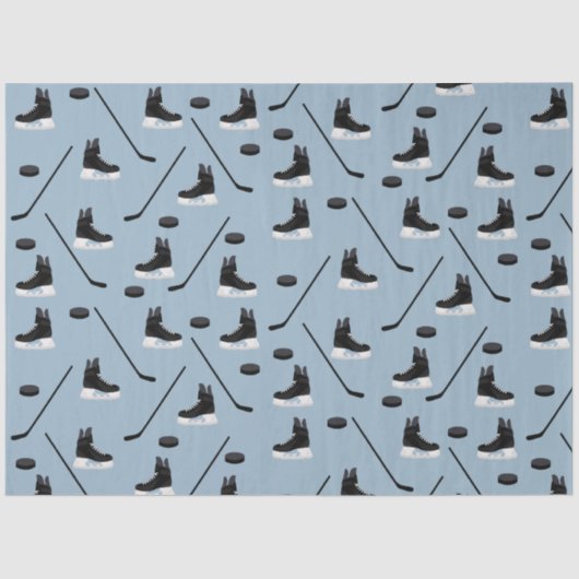 Dusty Blue Ice Hockey Stick, Skates & Puck Pattern Seidenpapier (Vorderseite)