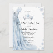 Dusty Blue Icy Winter Quinceanera Einladung (Vorderseite)