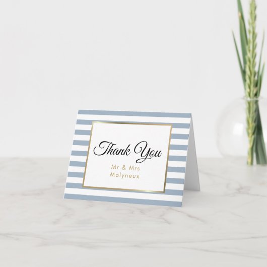 Dusty Blue| Imitate Gold Foil Wedding Vielen Dank Dankeskarte (Vorderseite)