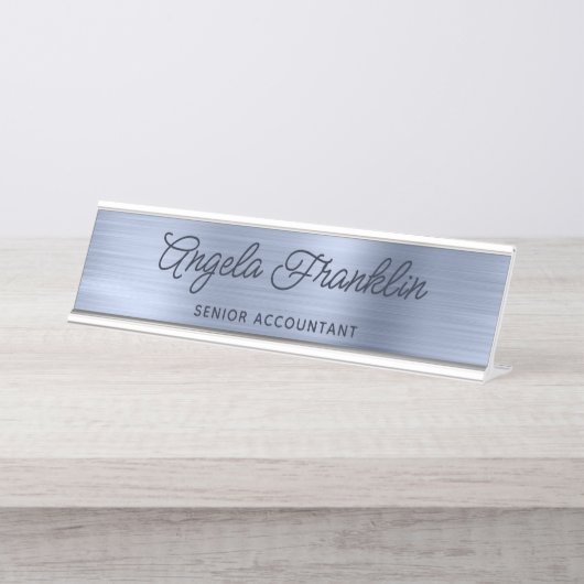 Dusty Blue Imitats Metallic Foil Schreibtischnamensplakette (Vorderseite )