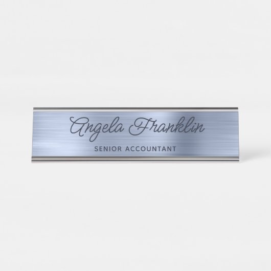 Dusty Blue Imitats Metallic Foil Schreibtischnamensplakette (Vorderseite )