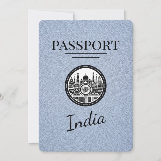 Dusty Blue India Passport Save the Date (Vorderseite)