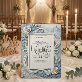 Dusty Blue Indigo Romantic Church Wedding Einladung