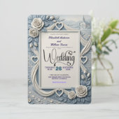 Dusty Blue Indigo Romantic Church Wedding Einladung (Stehend Vorderseite)