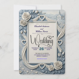 Dusty Blue Indigo Romantic Church Wedding Einladung