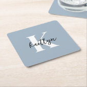 Dusty Blue Initial Name Monogram Rechteckiger Pappuntersetzer (angewinkelt)