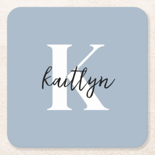 Dusty Blue Initial Name Monogram Rechteckiger Pappuntersetzer