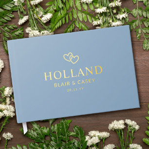 Dusty Blue Interlocks Romantic Wedding Gästebuch